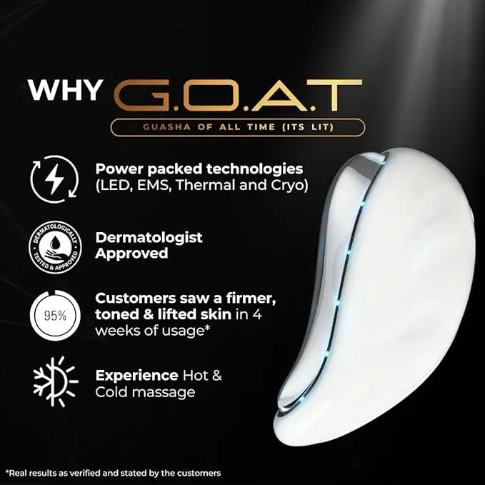 Perk G.O.A.T Smart Electric Gua Sha Handheld Face Massager Machine For Facial | EMS Technology with LED Purple, Blue & Red Light Therapy for Face