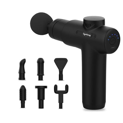 LLGM109 Percussion Massage Gun for Pain Relief, Deep Tissue, 6 Speeds & 7 Massage Heads, Cordless, Quiet Operation for Neck, Shoulders, Back, Arms, Legs & Feet (Black)