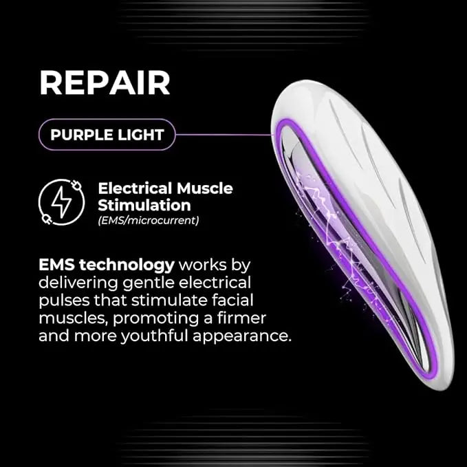 Perk G.O.A.T Smart Electric Gua Sha Handheld Face Massager Machine For Facial | EMS Technology with LED Purple, Blue & Red Light Therapy for Face