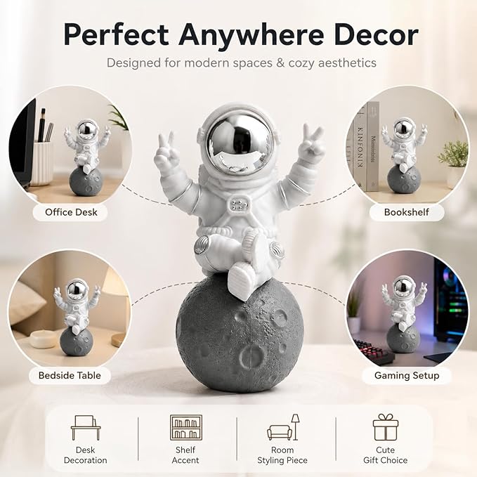 Cute Outer Space Astronaut Figurine Action Figure Toys Statue for Showpiece Home Living Room Decor Office Desktop Decoration Car Dashboard, Kids Birthday Party Gift, Resin