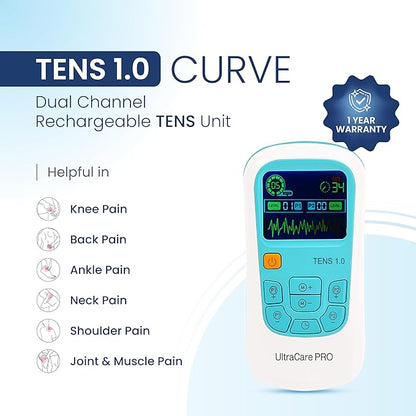 TENS 1.0 TENS Machine for Pain Relief, Physiotherapy Massager, 25 Modes, 50 Intensity Levels, Rechargeable, Dual Channel, Muscle/Nerve Stimulator, White